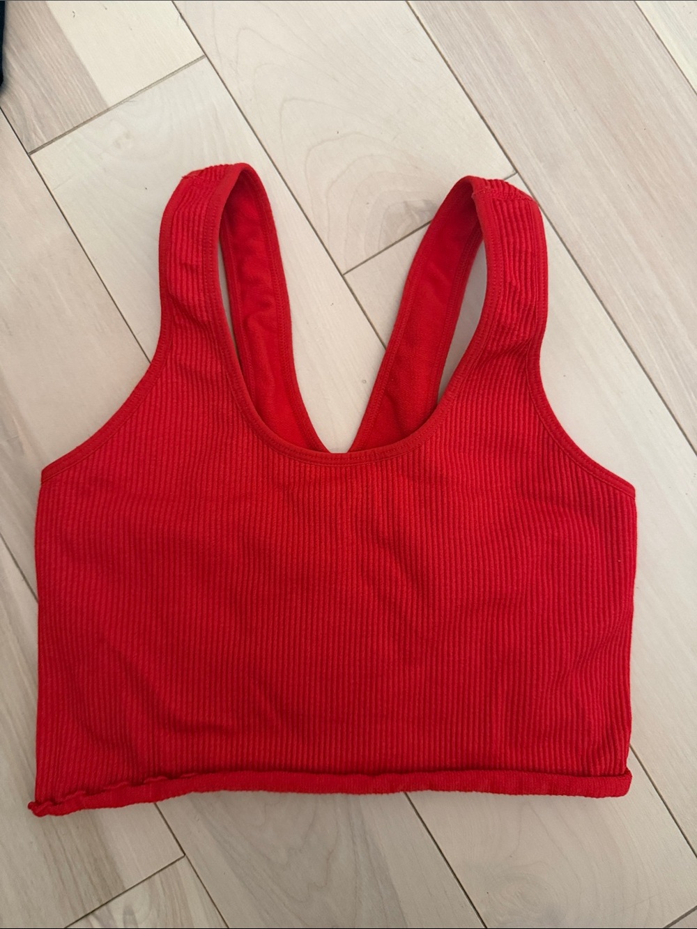 Spiritual Gangster Bright Red Ribbed Scoop Crop Tank